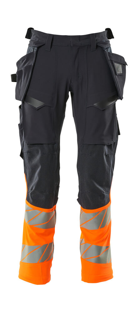 MASCOT® ACCELERATE SAFE Warnschutzhose mit Hängetaschen, zweifarbig in Schwarzblau und Hi-vis Gelb mit Reflexstreifen, Modell 76C48