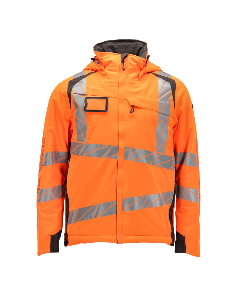 MASCOT® ACCELERATE SAFE Winterjacke in Hi-vis Orange/Schwarzblau, zweifarbige Winterwarnschutzjacke mit Reflexstreifen, Größe L Vorderansicht
