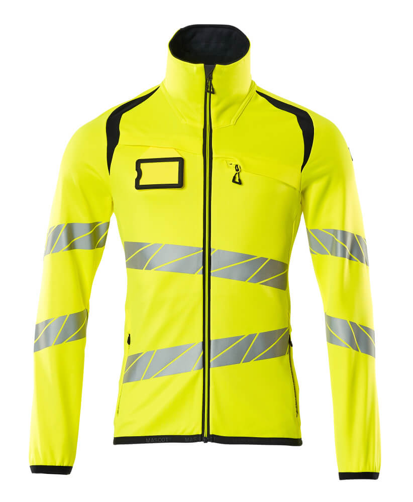 MASCOT® ACCELERATE SAFE Fleecejacke in Hi-Vis Gelb/Schwarzblau, Größe 2XL, zweifarbige Warnschutzbekleidung mit durchgehendem Reißverschluss und reflektierenden Streifen für hohe Sichtbarkeit