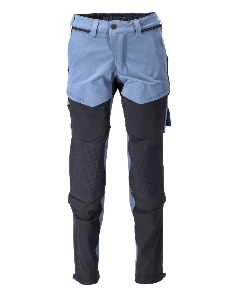 MASCOT® CUSTOMIZED Arbeitshose mit Knietaschen in Steinblau/Schwarzblau, robuste Stretch-Arbeitshose mit ergonomisch geformten Knieschonertaschen, Modell 76C44