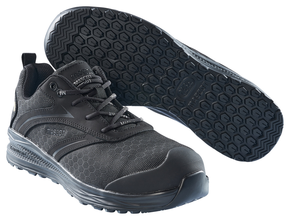 MASCOT® FOOTWEAR CARBON Sicherheitsschuhe in Schwarz mit Karbon-Zehenschutzkappe, metallfrei, atmungsaktivem Polyester-Obermaterial und extrem rutschhemmender, ESD-geprüfter Gummilaufsohle