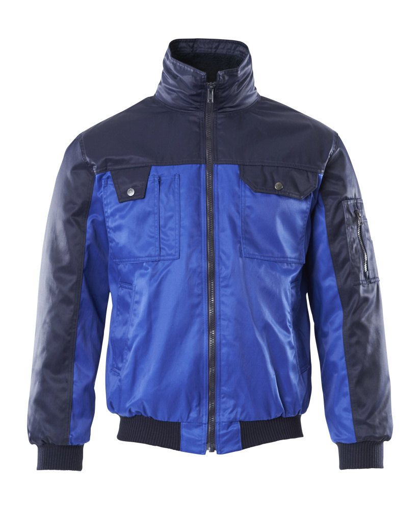 MASCOT® Bolzano IMAGE Pilotjacke in Kornblau/Marine, Größe 2XL, zweifarbige, wasserabweisende Arbeitsjacke mit Kunstpelzfutter, Reißverschluss, Rippenbündchen und vielen Taschen