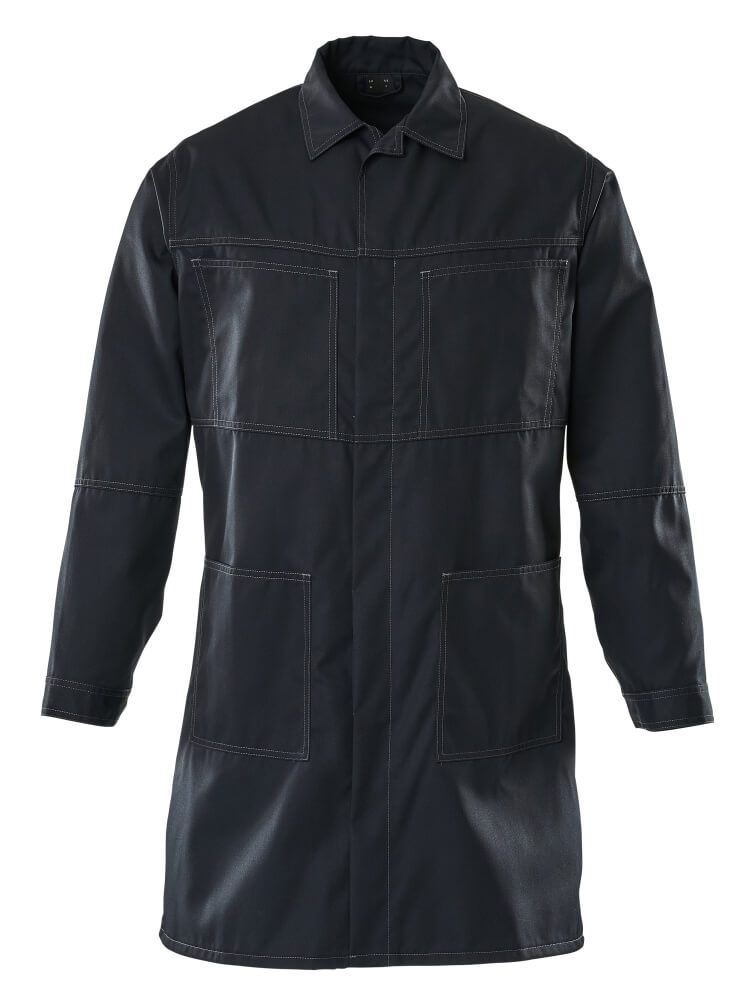 MASCOT® Gladstone LIGHT Kittel in Schwarzblau, leichter Arbeitskittel mit verdeckten Druckknöpfen, Brust- und Vordertaschen, Dehnfalten im Rücken und Seitenschlitzen