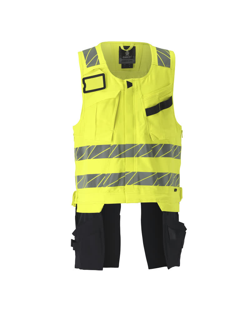 MASCOT® ACCELERATE SAFE Werkzeugweste in Hi-Vis Gelb/Schwarzblau, Größe 2XL, mit Reflexstreifen und vielen Taschen für Werkzeug auf der Vorderseite