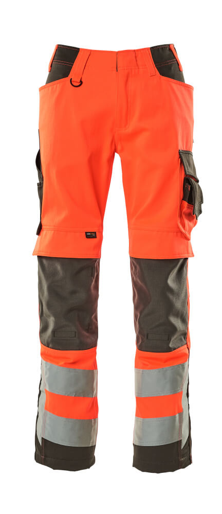 MASCOT® Kendal SAFE SUPREME Warnschutzhose mit Knietaschen, zweifarbig in hi-vis Orange/Schwarz mit Reflexstreifen, Modell 82C60