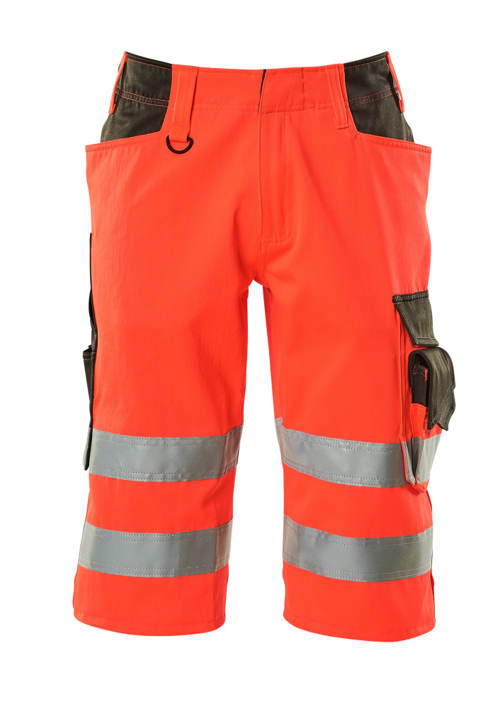 MASCOT® Luton SAFE SUPREME Shorts, lang in Hi-vis Rot/Dunkelanthrazit, zweifarbige Warnschutz-Shorts mit Reflexstreifen und Cargotaschen, Größe C44