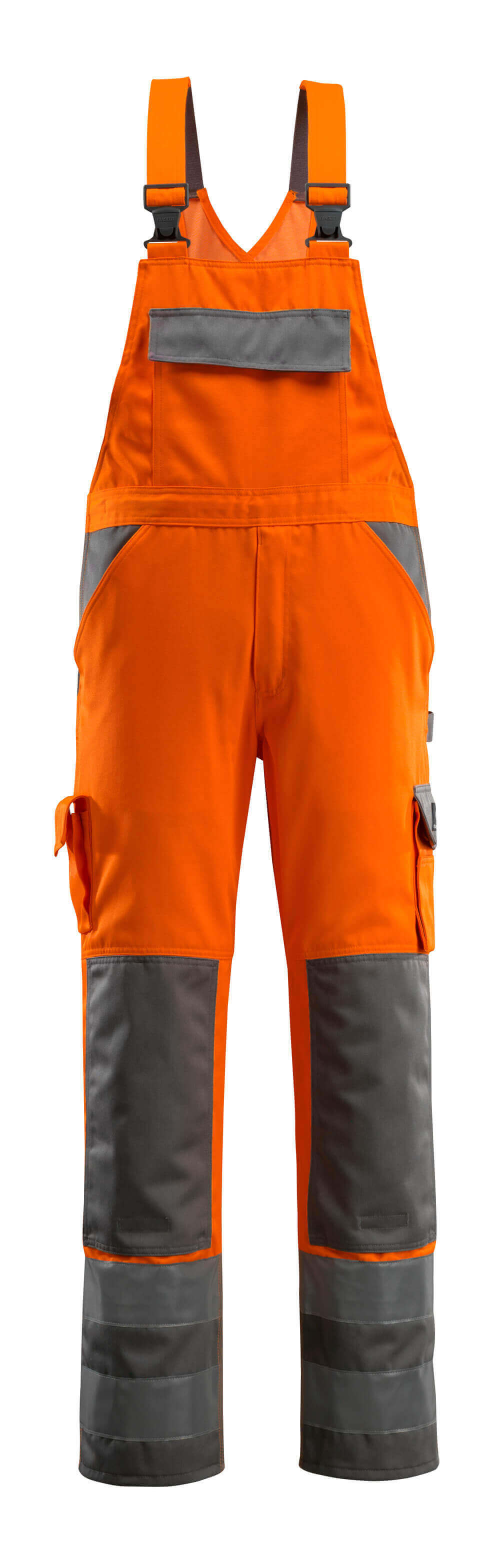 MASCOT® Barras SAFE COMPETE Latzhose mit Knietaschen, zweifarbige Warnschutz-Latzhose in hi-vis Orange/Kornblau 90C44, robuste Arbeitskleidung