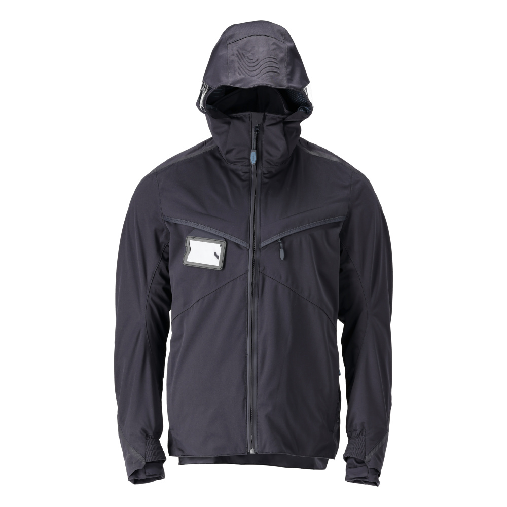 MASCOT® CUSTOMIZED Hardshelljacke in Schwarzblau, Größe 2XL, mit abnehmbarer Kapuze, verklebten Nähten, Reißverschlusstaschen und ID-Kartenhalter, atmungsaktiv, wind- und wasserdicht