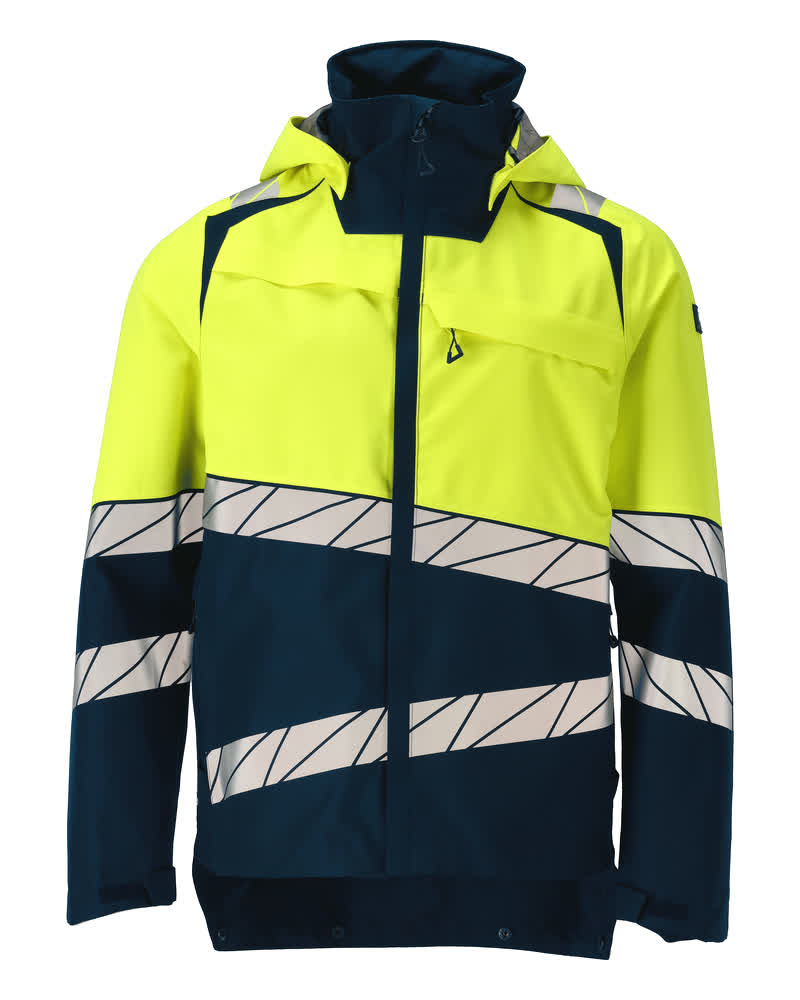 MASCOT® ACCELERATE SAFE Hardshelljacke in Schwarzblau/Hi-vis Gelb, Größe 2XL, zweifarbige Winterwarnschutzbekleidung mit Reflexstreifen für hohe Sichtbarkeit