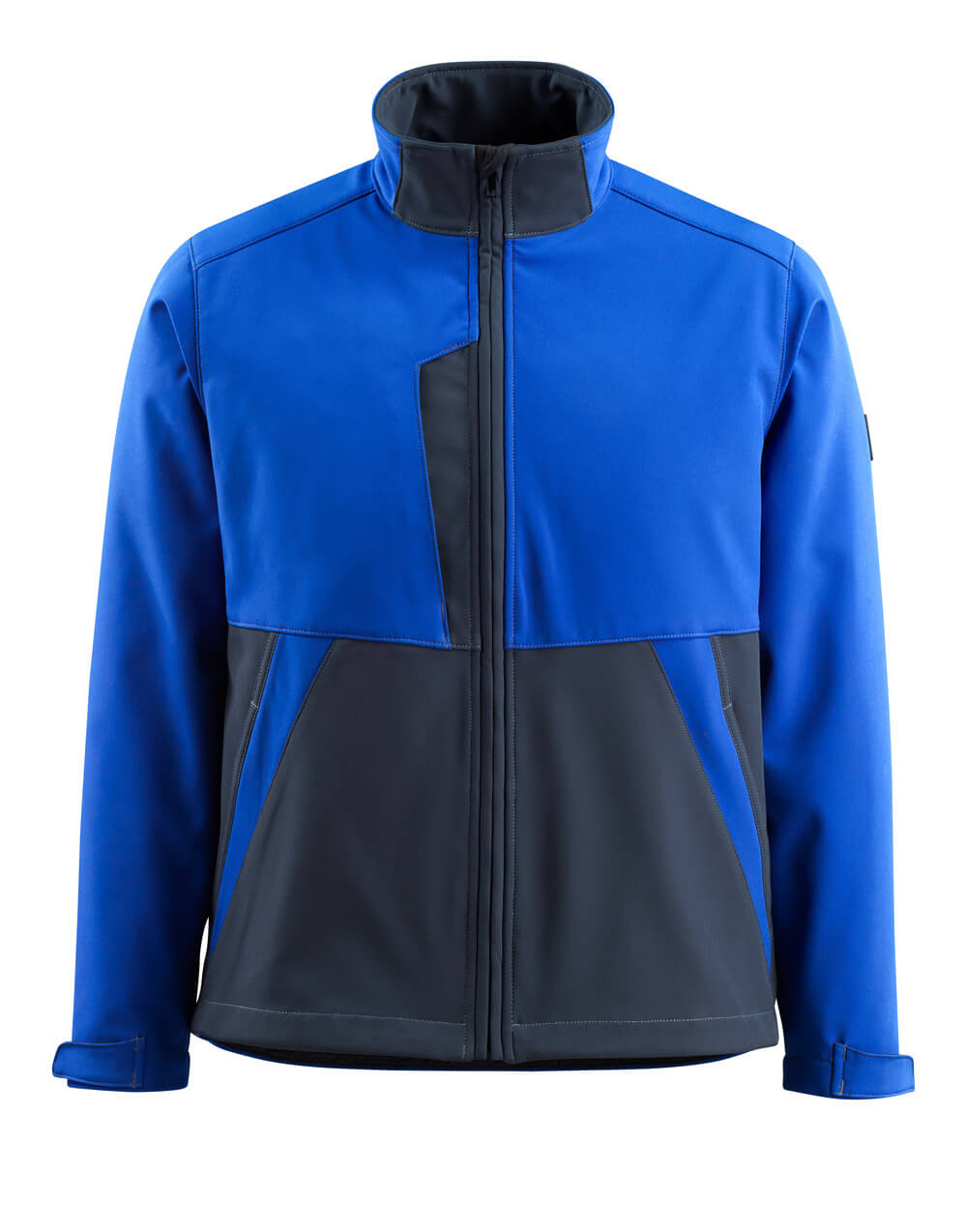 Zweifarbige MASCOT® Finley LIGHT Softshelljacke in Kornblau/Schwarzblau, atmungsaktiv, mit Fleece-Innenseite, Stehkragen, Reißverschluss und Taschen für Winterarbeit