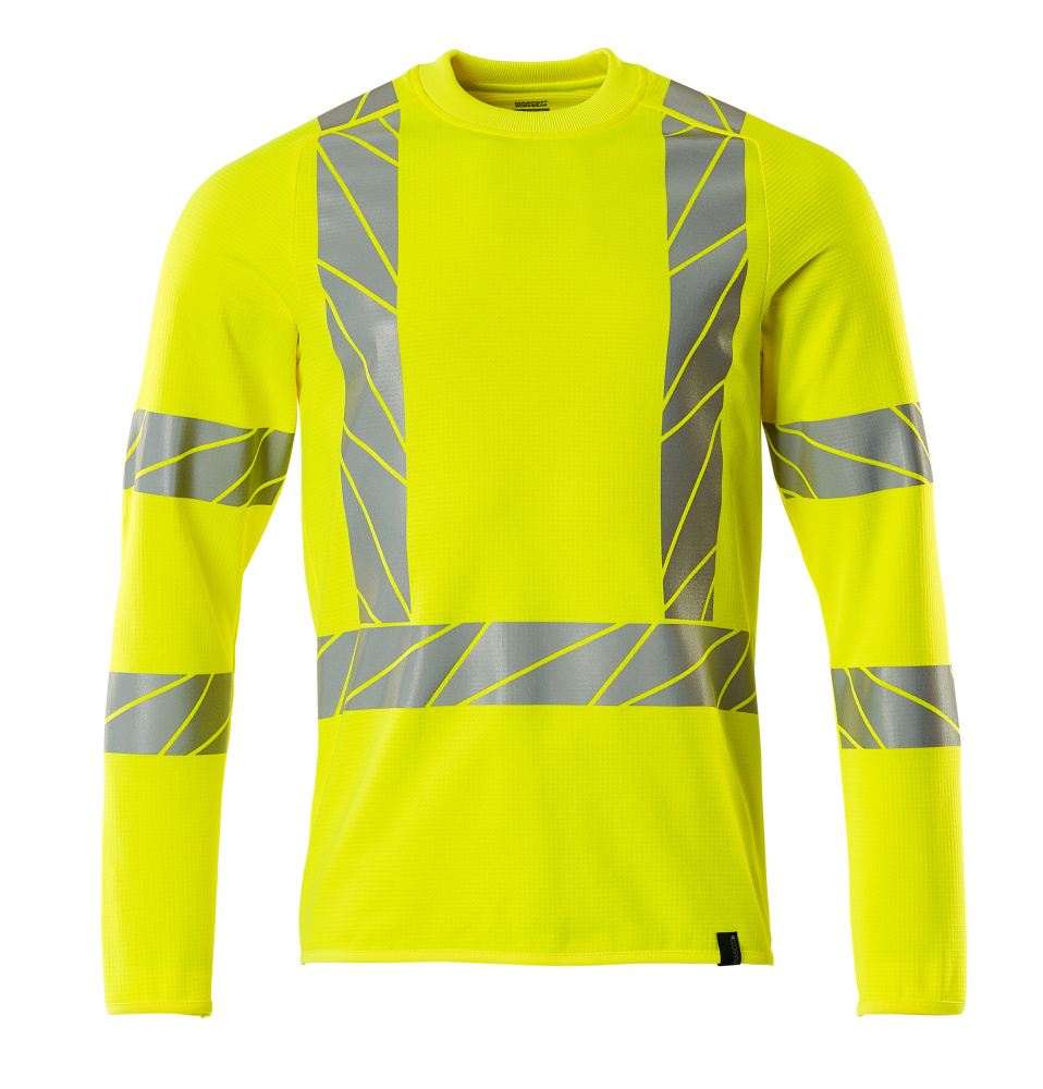 MASCOT® ACCELERATE SAFE Sweatshirt, einfarbige Warnschutzbekleidung in fluoreszierendem Hi-Vis Gelb mit reflektierenden Streifen, Größe 2XL