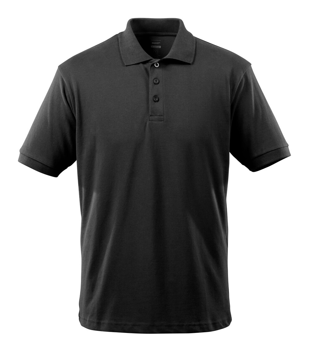 Schwarzes Polo-Shirt für Herren mit kurzem Arm, Kragen und dreifacher Knopfleiste, frontal freigestellt