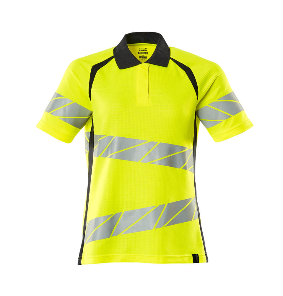 MASCOT® ACCELERATE SAFE Polo-Shirt für Damen in Hi-Vis Gelb/Dunkelpetroleum, zweifarbiges Warnschutz-Poloshirt mit Reflexstreifen, Größe 4XLONE