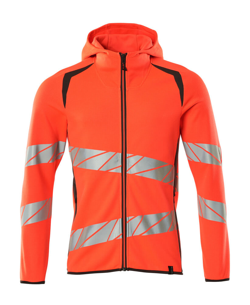 MASCOT® ACCELERATE SAFE Kapuzenpullover mit Reißverschluss in Hi-vis Rot/Dunkelanthrazit, zweifarbige Warnschutzjacke mit reflektierenden Streifen, Größe 2XL