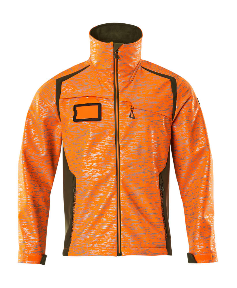 MASCOT® ACCELERATE SAFE Softshelljacke in Hi-vis Orange/Moosgrün, Größe 2XL, zweifarbige Winterwarnschutz-Softshelljacke mit Reißverschluss und Reflexdetails