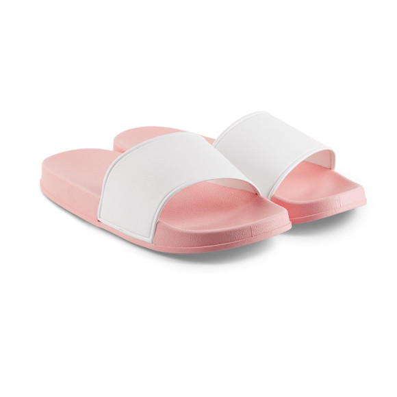Rosa Damen-Badeschlappen mit breitem weißem Riemen