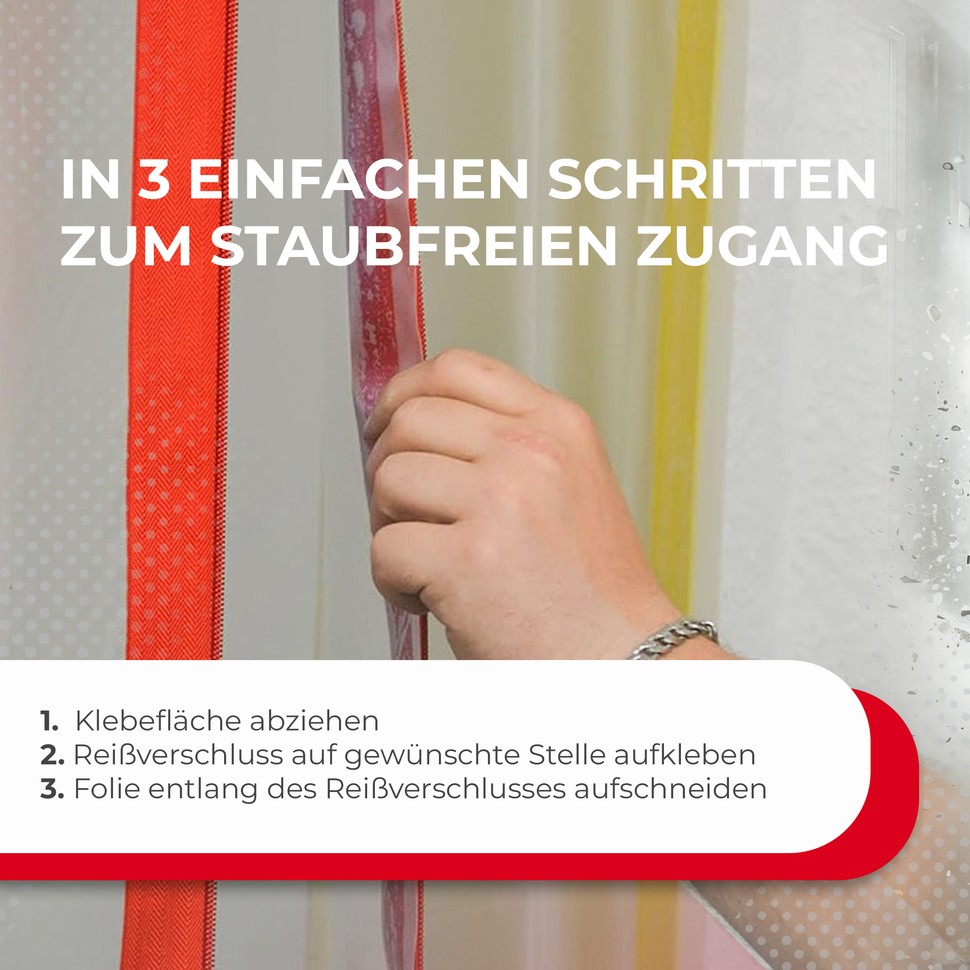 Zero Dust selbstklebende rote Reißverschlüsse für Staubschut