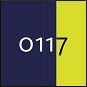 Quadratisches Farbmuster mit der Kennung 0117, links dunkelblau, rechts ein neon-gelber Streifen