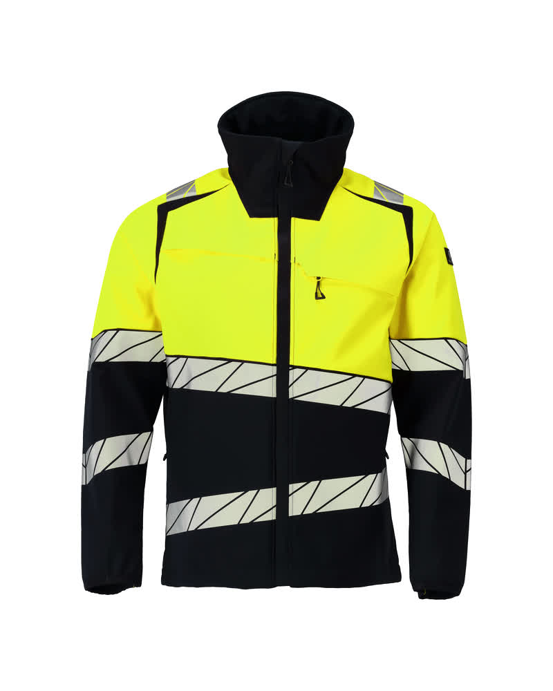 MASCOT® ACCELERATE SAFE Softshelljacke in Schwarz/Hi-vis Gelb, Größe 2XL, zweifarbige Winterwarnschutzbekleidung mit reflektierenden Streifen für hohe Sichtbarkeit