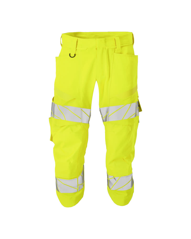 MASCOT® ACCELERATE SAFE Dreiviertel-Hose mit Knietaschen, einfarbige Warnschutz-Arbeitshose in Hi-Vis Gelb C44 mit Reflexstreifen für hohe Sichtbarkeit