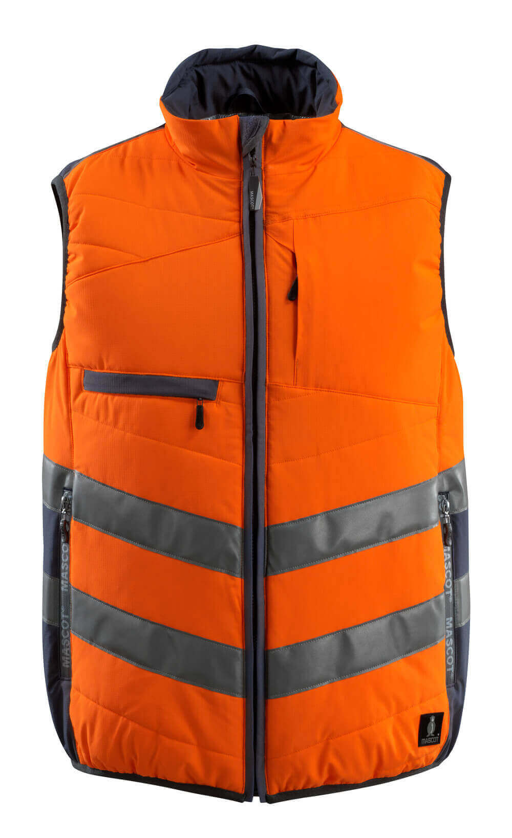 MASCOT® Grimsby SAFE SUPREME Winterweste in fluoreszierendem Orange mit schrägen Reflexstreifen, Stehkragen, Reißverschlusstaschen und wattierter Isolierung