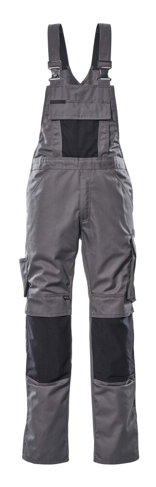 MASCOT® Augsburg UNIQUE Latzhose mit Knietaschen, robuste Arbeitslatzhose in Anthrazit/Schwarz mit vielen Taschen und Verstärkungen, Modell 76C46
