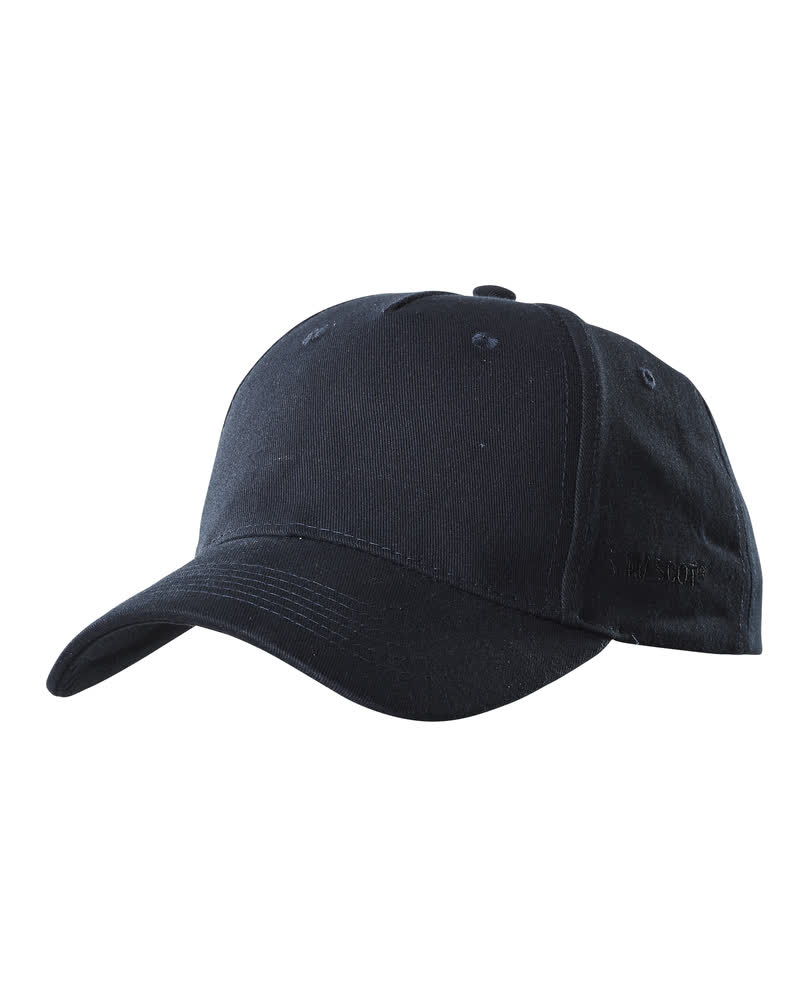 Schwarzblaue MASCOT® COMPLETE Cap aus 100% Baumwolle mit Luftlöchern zur Ventilation und Größenregulierung am Hinterkopf