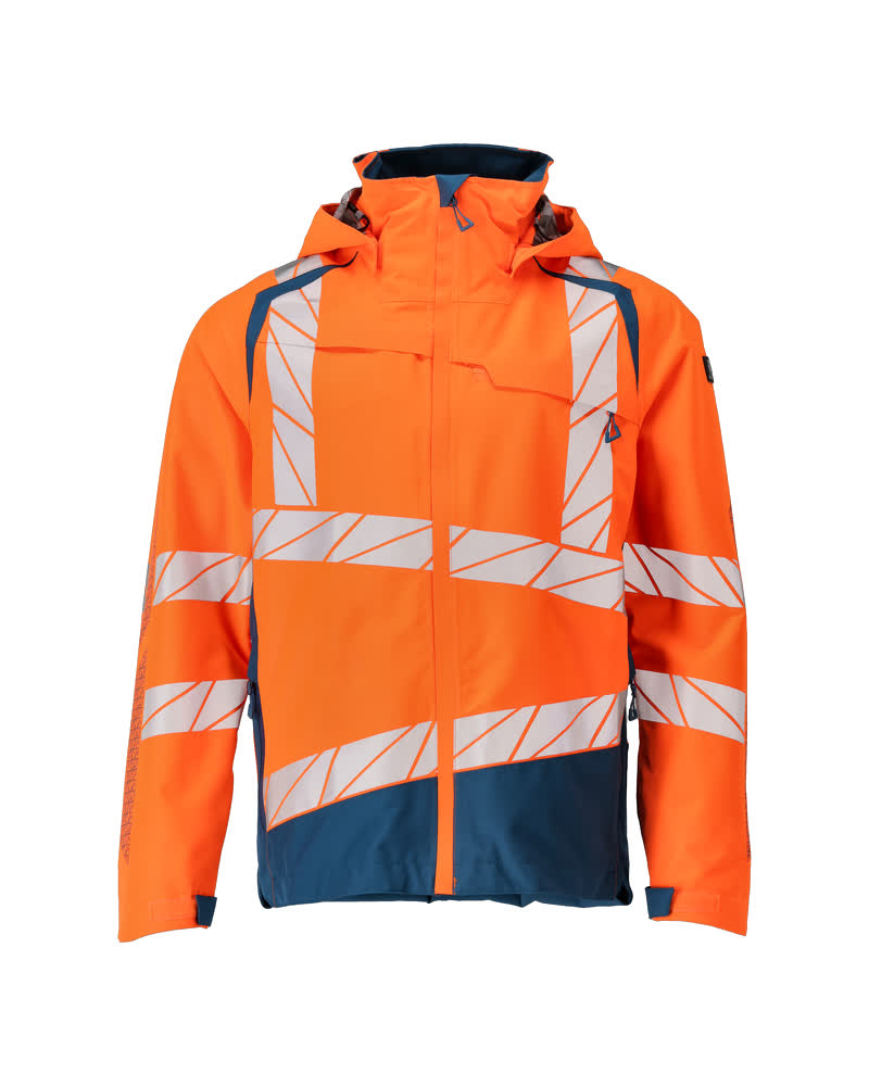 MASCOT® ACCELERATE SAFE Hardshelljacke in Hi-vis Orange/Dunkelpetroleum, zweifarbige Winterwarnschutzjacke mit Reflexstreifen, Größe 2XL, Frontansicht