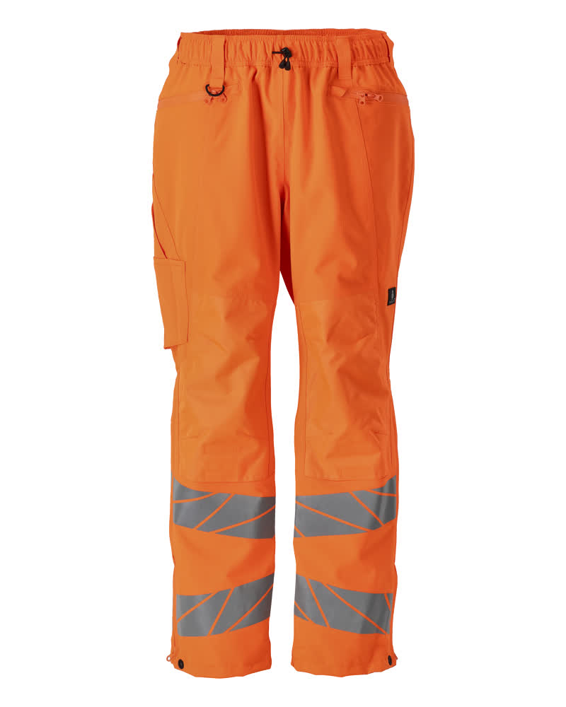 Leuchtend orange MASCOT® ACCELERATE SAFE Überziehhose in Größe 2XL mit Reflexstreifen, ergonomisch geformten Beinen, Zollstock- und Knietaschen, atmungsaktiv, wind- und wasserdicht