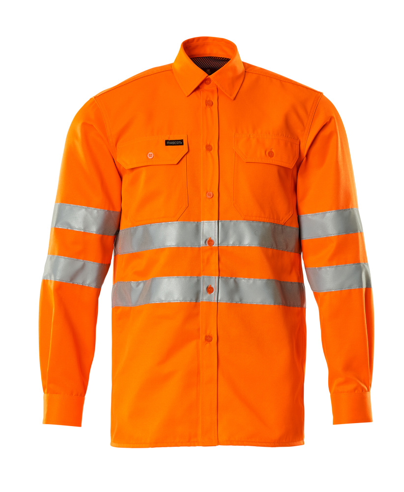 MASCOT® Jona SAFE CLASSIC Hemd, fluoreszierend hi-vis orange, langärmelig mit Reflexstreifen, Brusttaschen und Knopfleiste, Warnschutz für Arbeitseinsätze