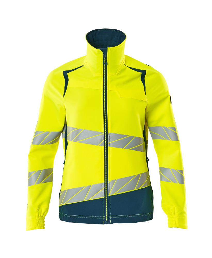 MASCOT® ACCELERATE SAFE Jacke, zweifarbige Warnschutzjacke in Damenpassform, Hi-Vis Gelb/Dunkelpetroleum 2XL mit reflektierenden Streifen vorn