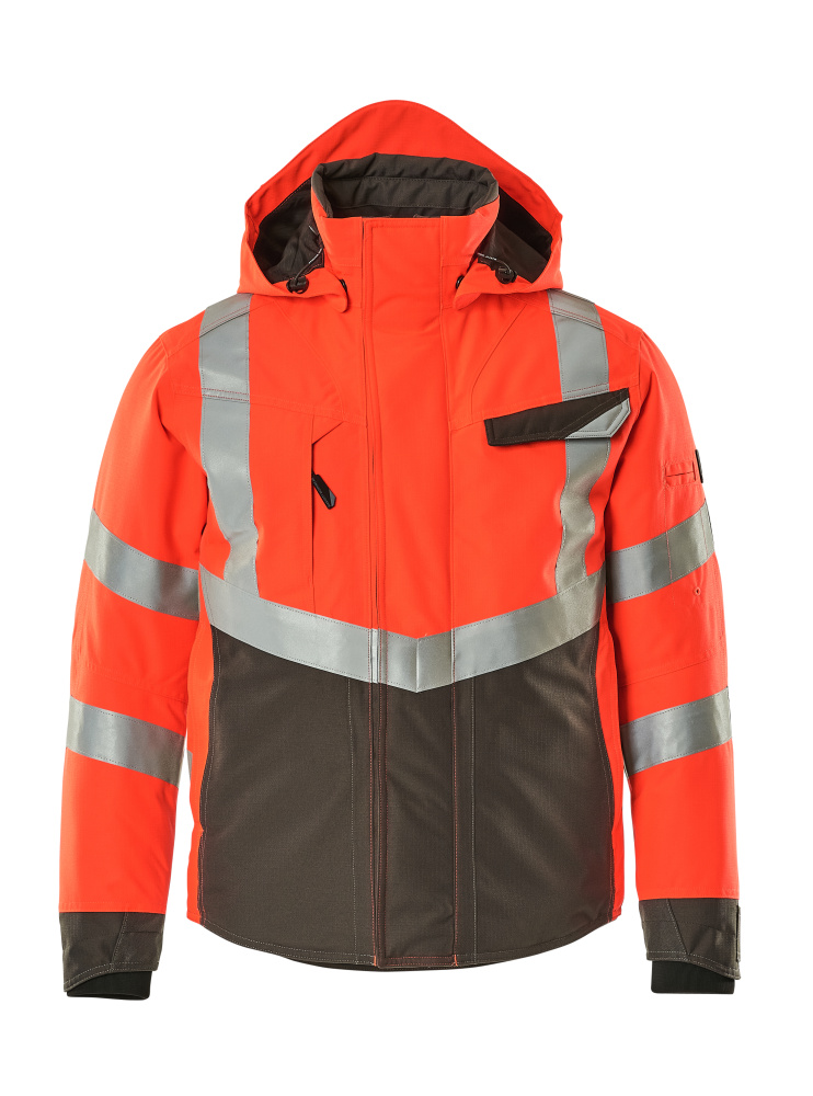 MASCOT® Hastings SAFE SUPREME Winterjacke, zweifarbig Hi-Vis Rot/Dunkelanthrazit in Größe 2XL, warme Winterwarnschutzjacke mit reflektierenden Streifen