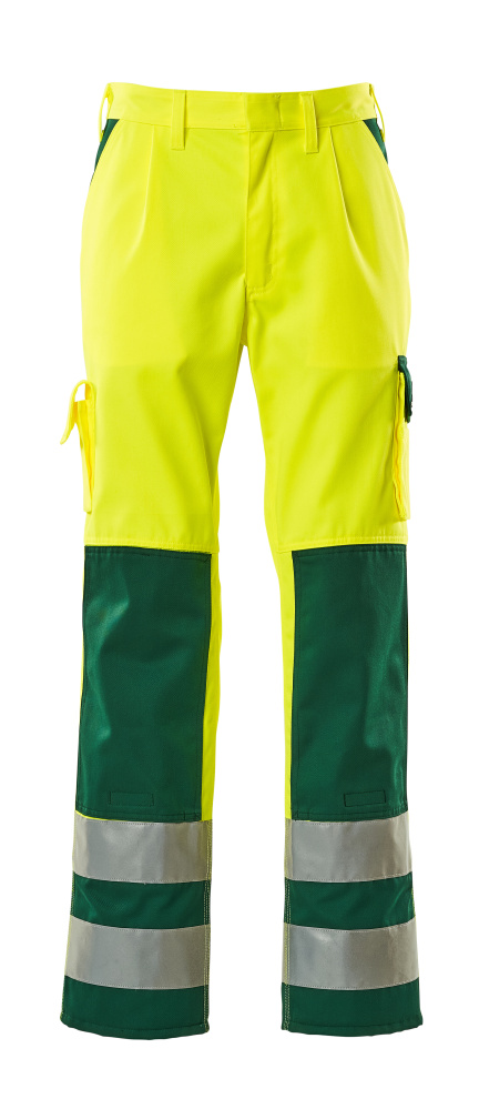 MASCOT® Olinda SAFE COMPETE Warnschutzhose mit Knietaschen, fluoreszierend gelb/grün mit Reflexstreifen, Zollstock- und Schenkeltaschen