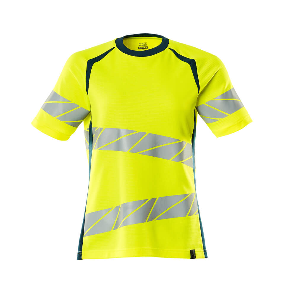MASCOT® ACCELERATE SAFE Damen Warnschutz T-Shirt in Hi-vis Gelb/Schwarz mit schrägen Reflexstreifen für erhöhte Sichtbarkeit auf der Arbeit