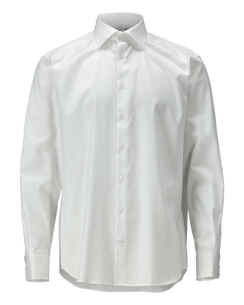 Weißes MASCOT® M by Mascot Herrenhemd aus bügelleichter, atmungsaktiver Baumwolle mit Cutaway-Kragen, Knopfleiste und verstellbaren Manschetten für Business-Outfits