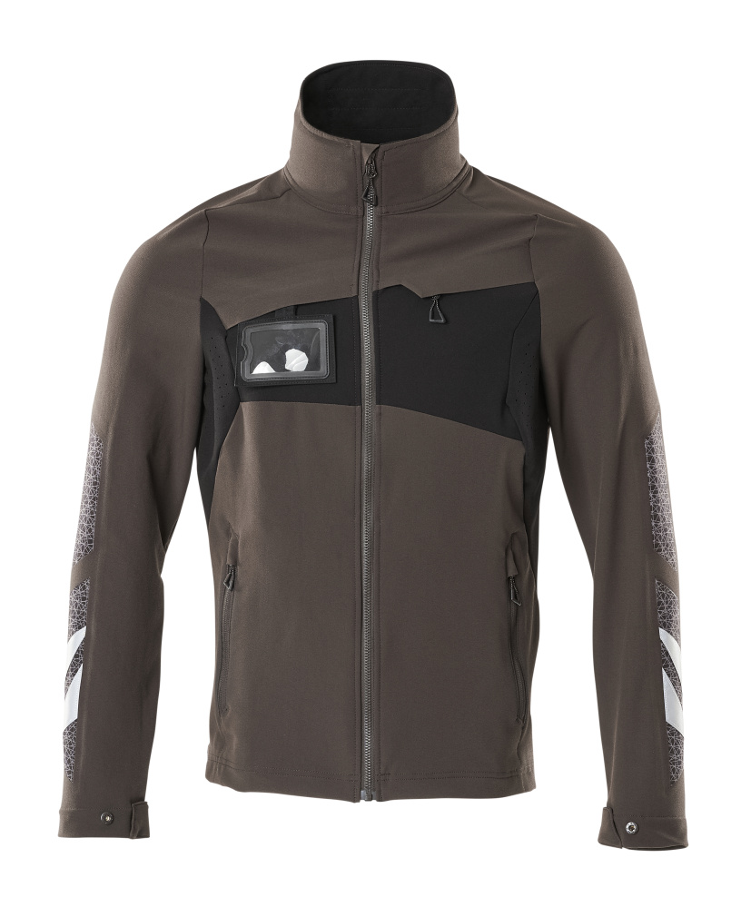 Vorderansicht der MASCOT® ACCELERATE Arbeitsjacke in Dunkelanthrazit/Schwarz, Größe 2XL, mit Reißverschluss, Reflexdetails und Ausweistasche