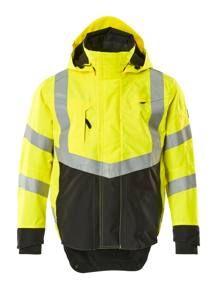 MASCOT® Harlow SAFE SUPREME Hardshelljacke in Hi-vis Gelb/Schwarz, Größe 2XL, wasserdichte zweifarbige Winterwarnschutzjacke mit Reflexstreifen
