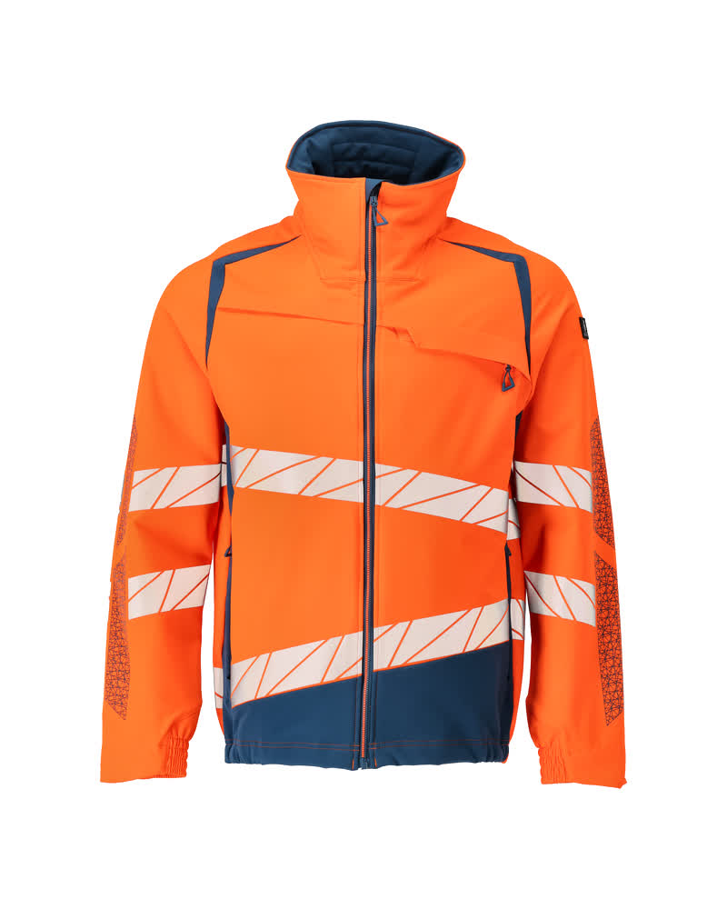 MASCOT® ACCELERATE SAFE Jacke in Hi-Vis Rot/Dunkelanthrazit, zweifarbige Warnschutzjacke mit reflektierenden Streifen, Frontreißverschluss und Stehkragen, Größe S