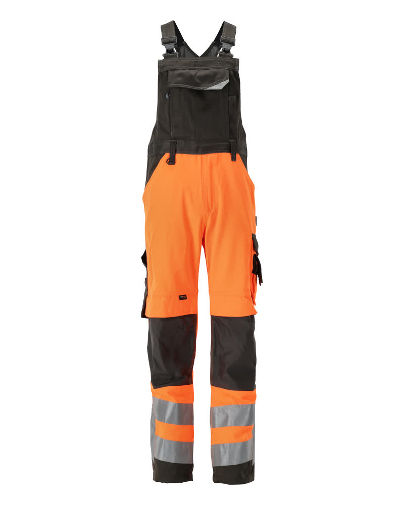 MASCOT® Newcastle SAFE SUPREME Latzhose mit Knietaschen, zweifarbige Warnschutz-Latzhose in Hi-vis Orange/Dunkelanthrazit mit Reflexstreifen, Größe 76C46