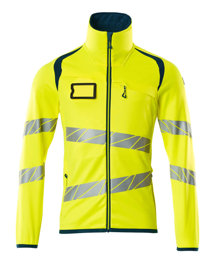 MASCOT® ACCELERATE SAFE Fleecejacke in Hi-Vis Gelb/Dunkelpetroleum, Größe 2XL, zweifarbige Warnschutzjacke mit Reflexstreifen vorne