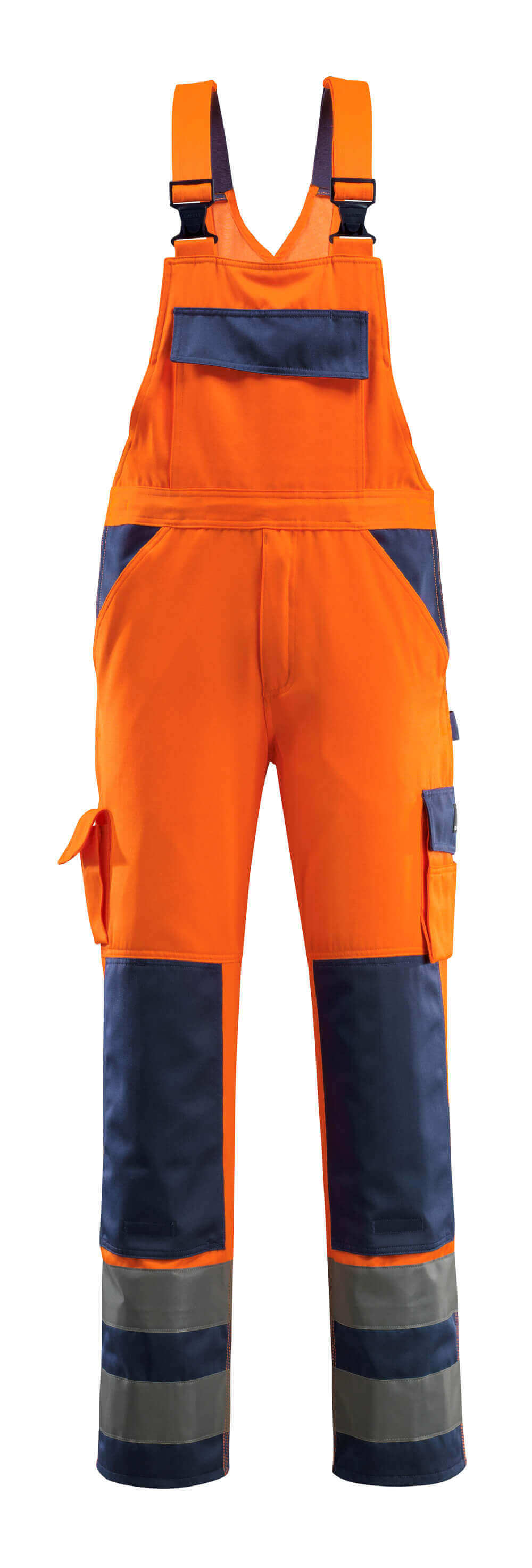 MASCOT® Barras SAFE COMPETE Latzhose mit Knietaschen in Hi-vis Orange/Anthrazit, zweifarbige Warnschutz-Arbeitshose mit Reflexstreifen für hohe Sichtbarkeit