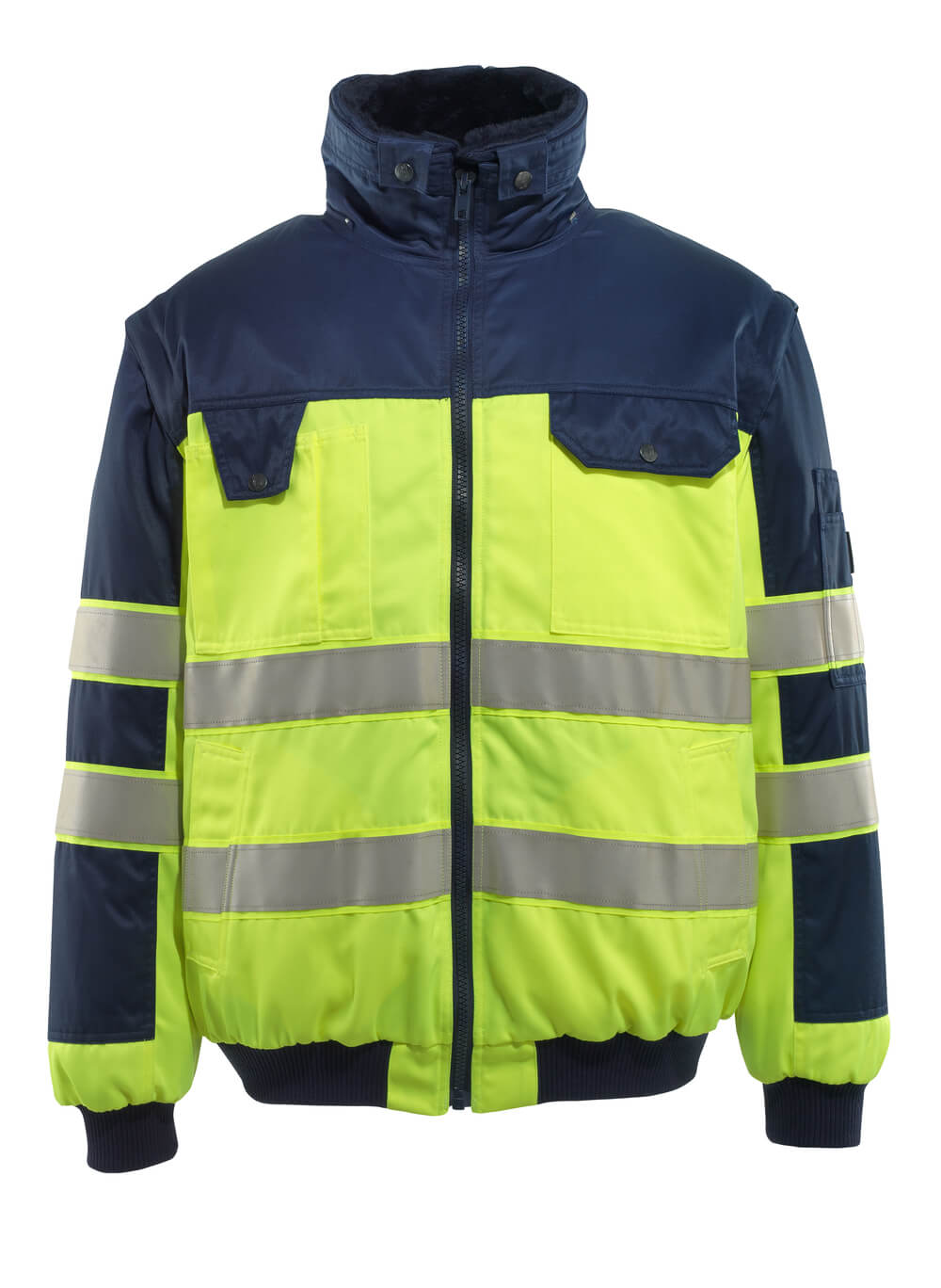 MASCOT® Livigno SAFE IMAGE Pilotjacke, zweifarbige Winterwarnschutzjacke in Hi-vis Gelb/Marine mit Reflexstreifen, Größe 2XL