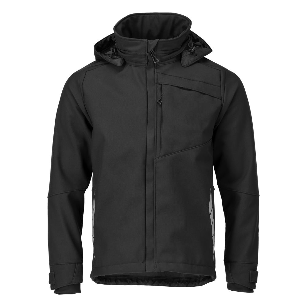 MASCOT® Blackpool HARDWEAR Softshelljacke in Schwarz, Winterarbeitsjacke mit Kapuze und Reißverschlusstaschen, Größe 2XL