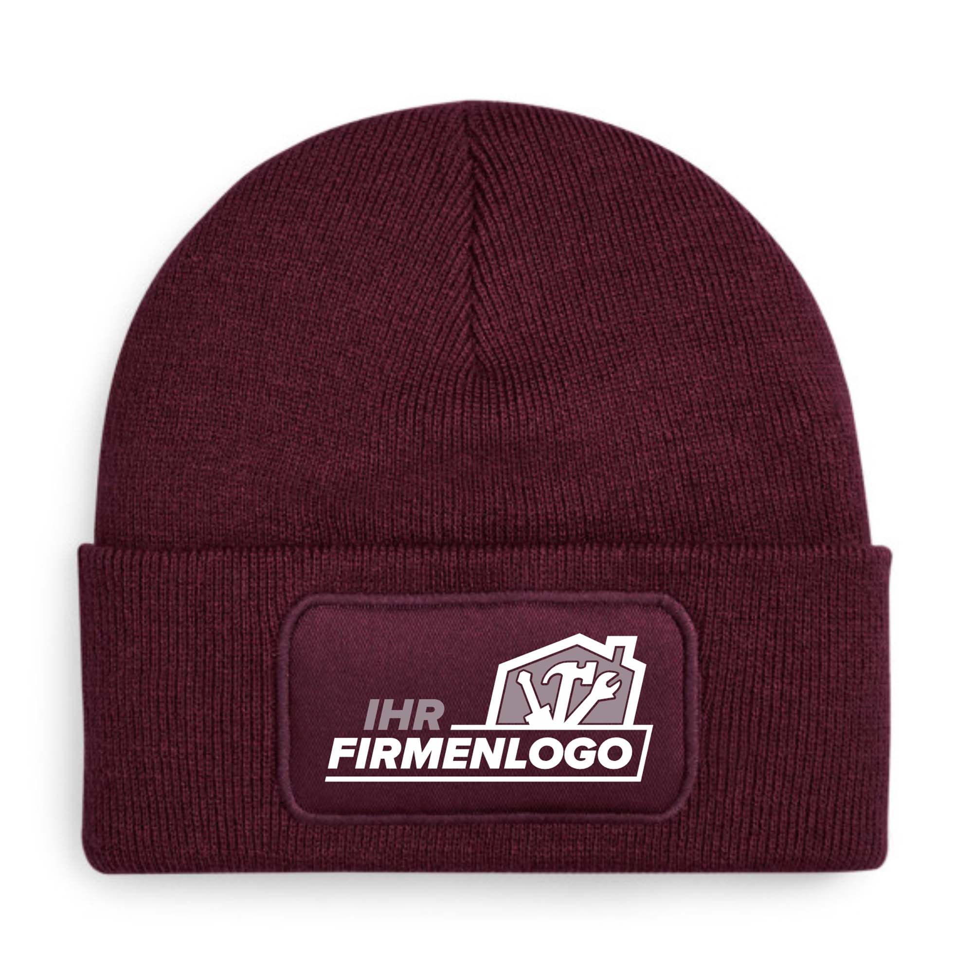 Bordeaux Handwerker Beanie Wintermütze mit Firmenlogo-Patch