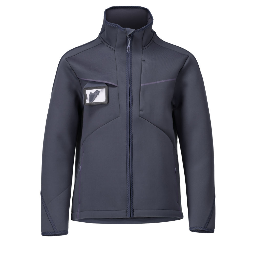 MASCOT® CUSTOMIZED Softshelljacke in Schwarzblau, atmungsaktives Softshell mit Stretch, Stehkragen, Reißverschlusstaschen und abnehmbarem ID-Kartenhalter