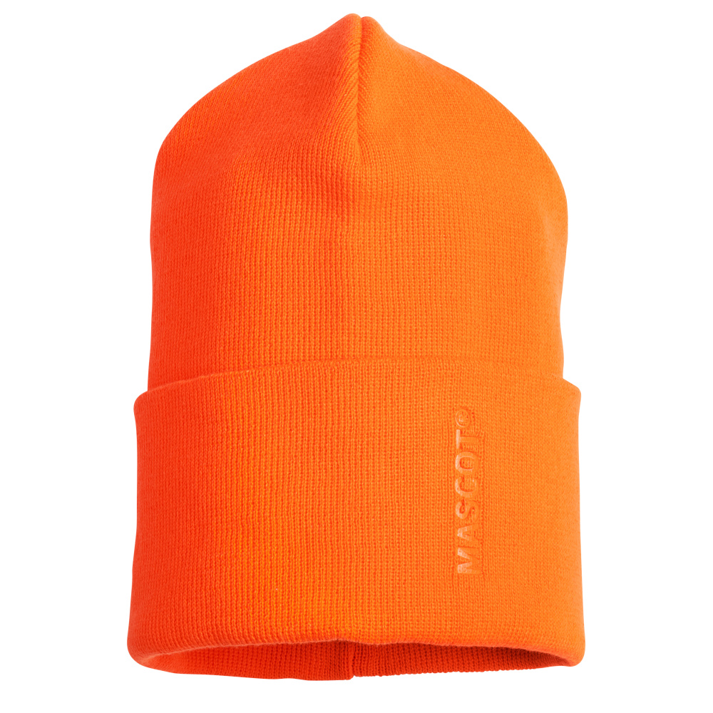 MASCOT® COMPLETE Strickmütze Hi-vis Orange ONE, leuchtend orange Winter-Arbeitsmütze mit Umschlag und Logo als Zubehör