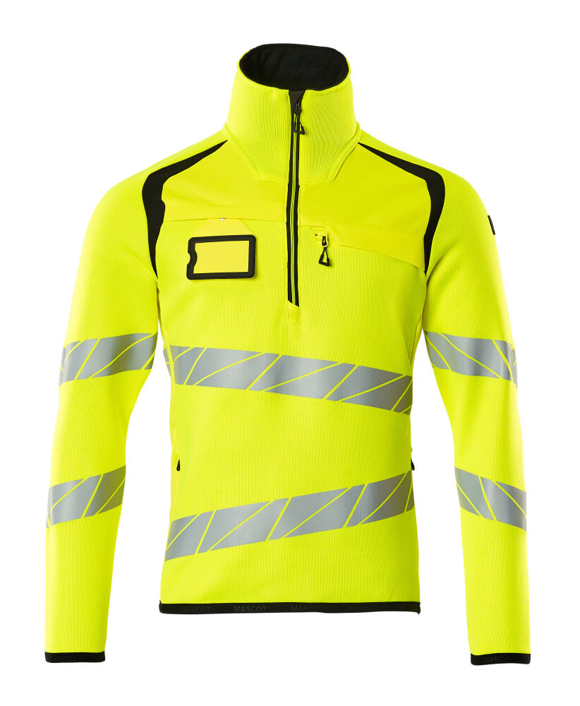MASCOT® ACCELERATE SAFE Strickpullover mit kurzem Reißverschluss, zweifarbige Warnschutzbekleidung mit reflektierenden Streifen, Hi-Vis Rot/Schwarzblau, Größe 5XL