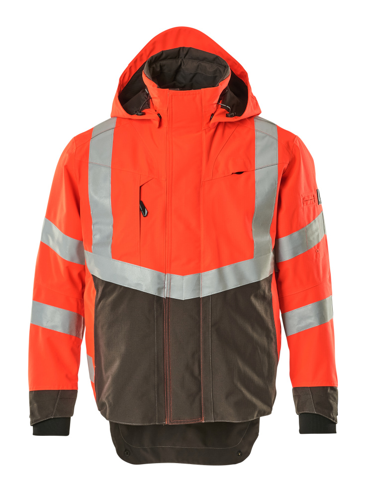 MASCOT® Harlow SAFE SUPREME Hardshelljacke in Hi-vis Rot/Dunkelanthrazit, zweifarbige Winterwarnschutzbekleidung mit Reflexstreifen, Größe 2XL