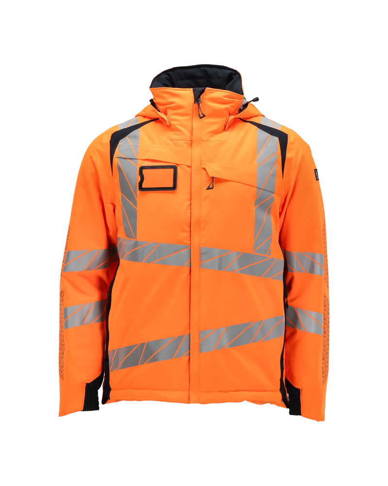 MASCOT® ACCELERATE SAFE Winterjacke in fluoreszierendem Orange mit Reflexstreifen, CLIMASCOT®-Isolierung, abnehmbarer Kapuze und getapten Nähten