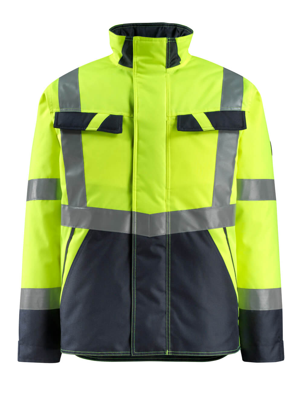 MASCOT® Penrith SAFE LIGHT Winterjacke in Hi-Vis Gelb/Schwarzblau Größe 2XL, zweifarbige Winterwarnschutzbekleidung mit Reflexstreifen für hohe Sichtbarkeit